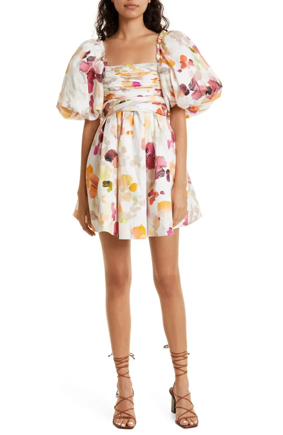 Aje Dassia Puff Sleeve Mini Dress Floral Size 8 for rent on The Volte - main image