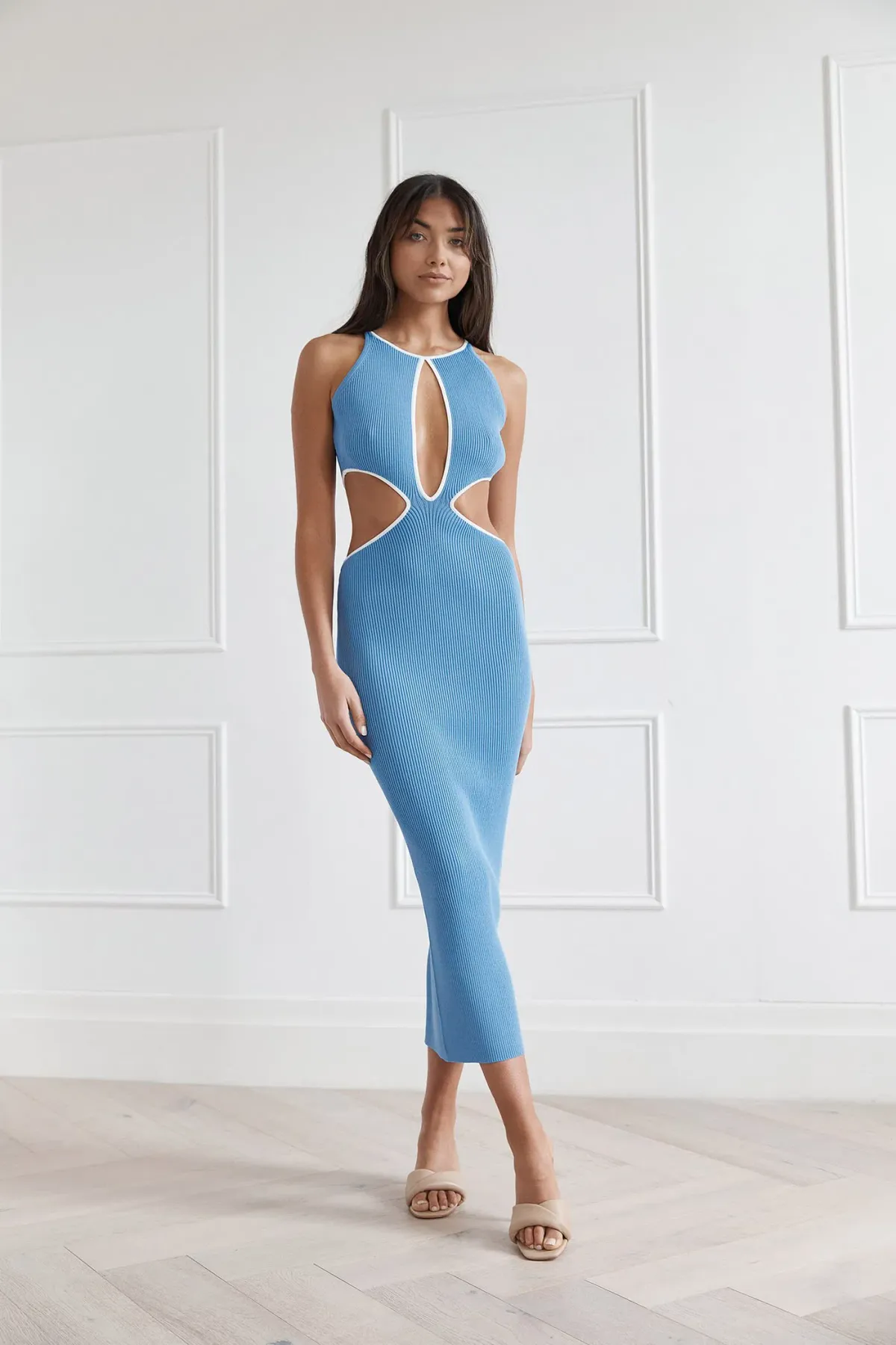 San Sloane Adrian Rib Midi Dress Blue Size 6 - Image 2