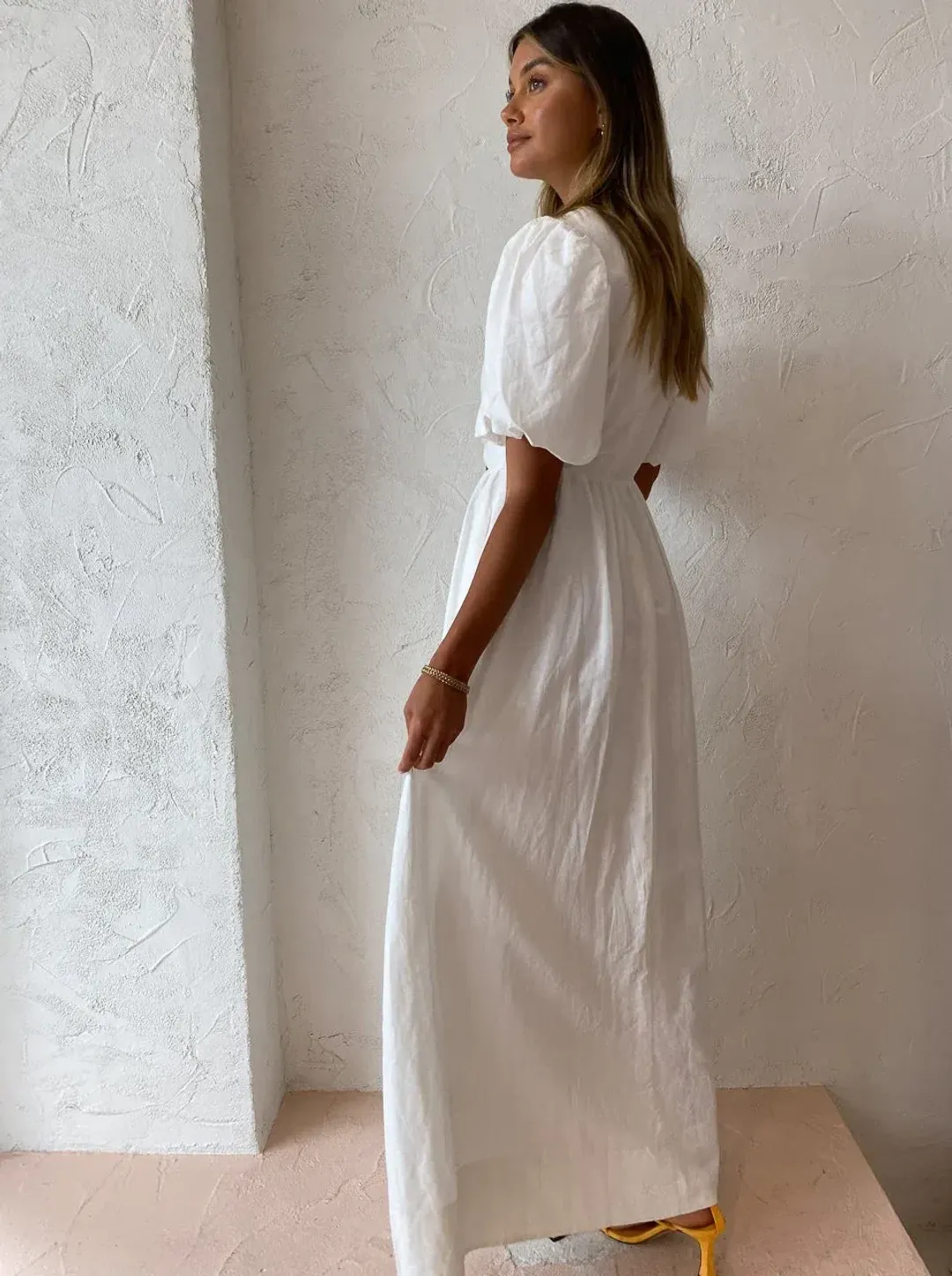 By Nicola Dahlia Ring Detail Maxi Dress in White Size 8 for rent on The Volte - main image