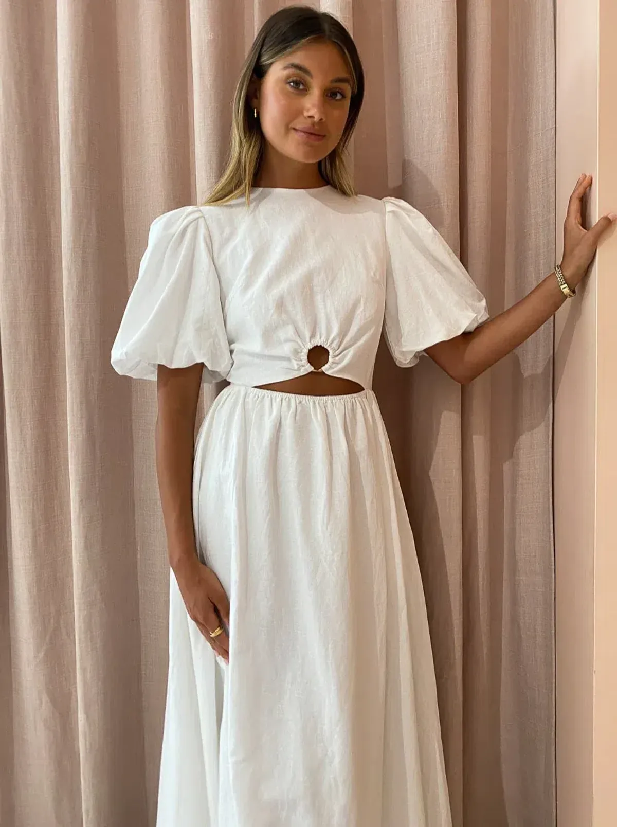 By Nicola Dahlia Ring Detail Maxi Dress in White Size 8 - Image 2