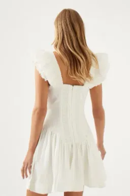 Aje Simone Frill Sleeve Mini Dress Ivory Size 6 / XS for rent on The Volte - image 3
