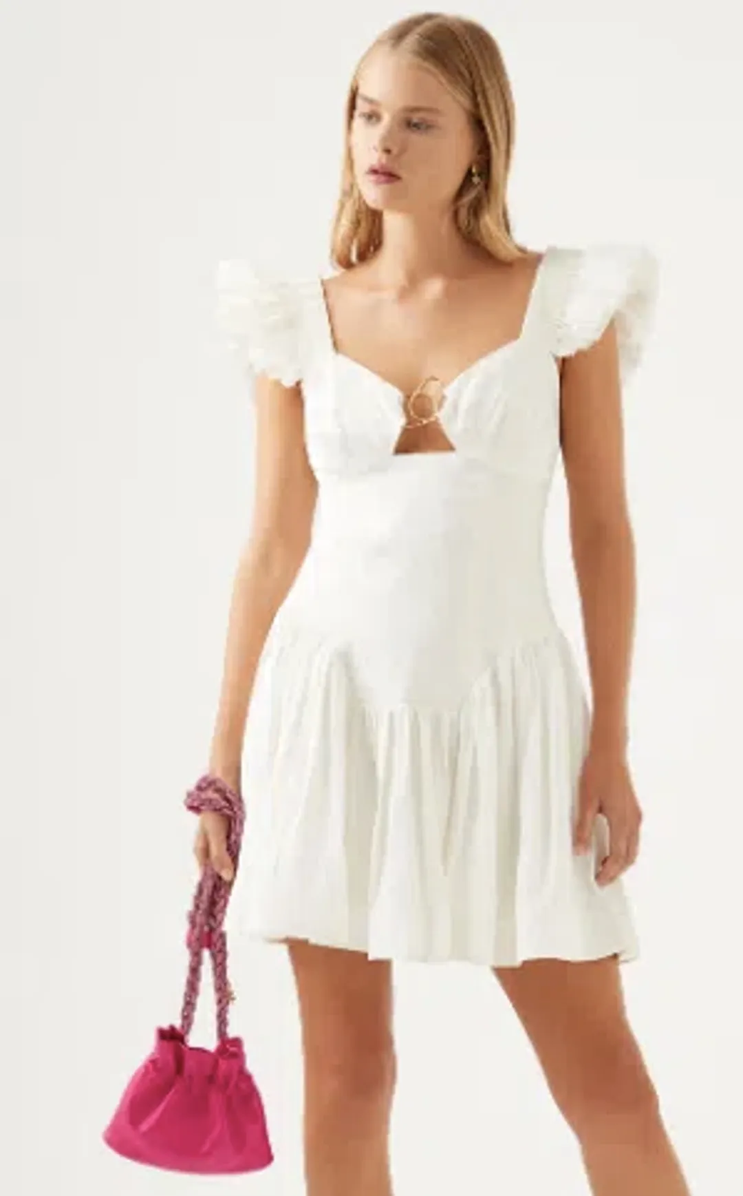 Aje Simone Frill Sleeve Mini Dress Ivory Size 6 / XS for rent on The Volte - main image