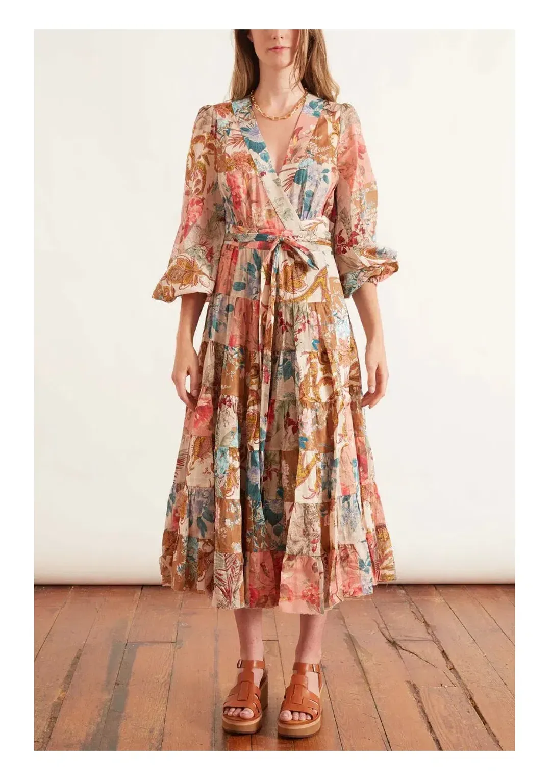 Zimmermann Cassia Patch Wrap Midi Dress Floral Size 2 / Au 12 for rent on The Volte - main image