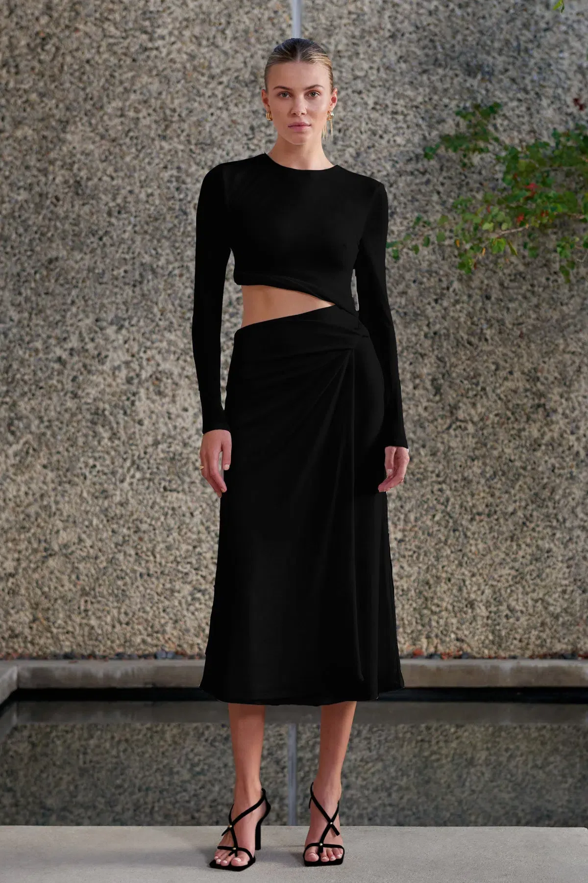 MISHA Arma Slinky Jersey Midi Dress Black Size 8/S for rent on The Volte - main image
