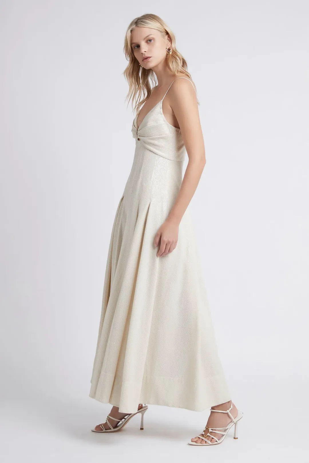 Aje Idyllic Strappy Sequin Midi Dress Ivory Size 14 for rent on The Volte - main image