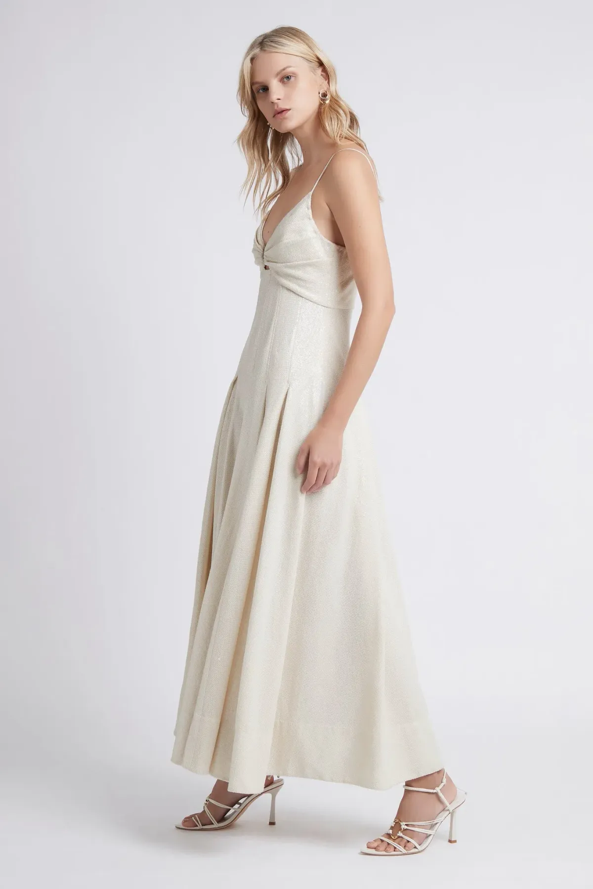 Aje Idyllic Strappy Sequin Midi Dress Ivory Size 14 - Image 2