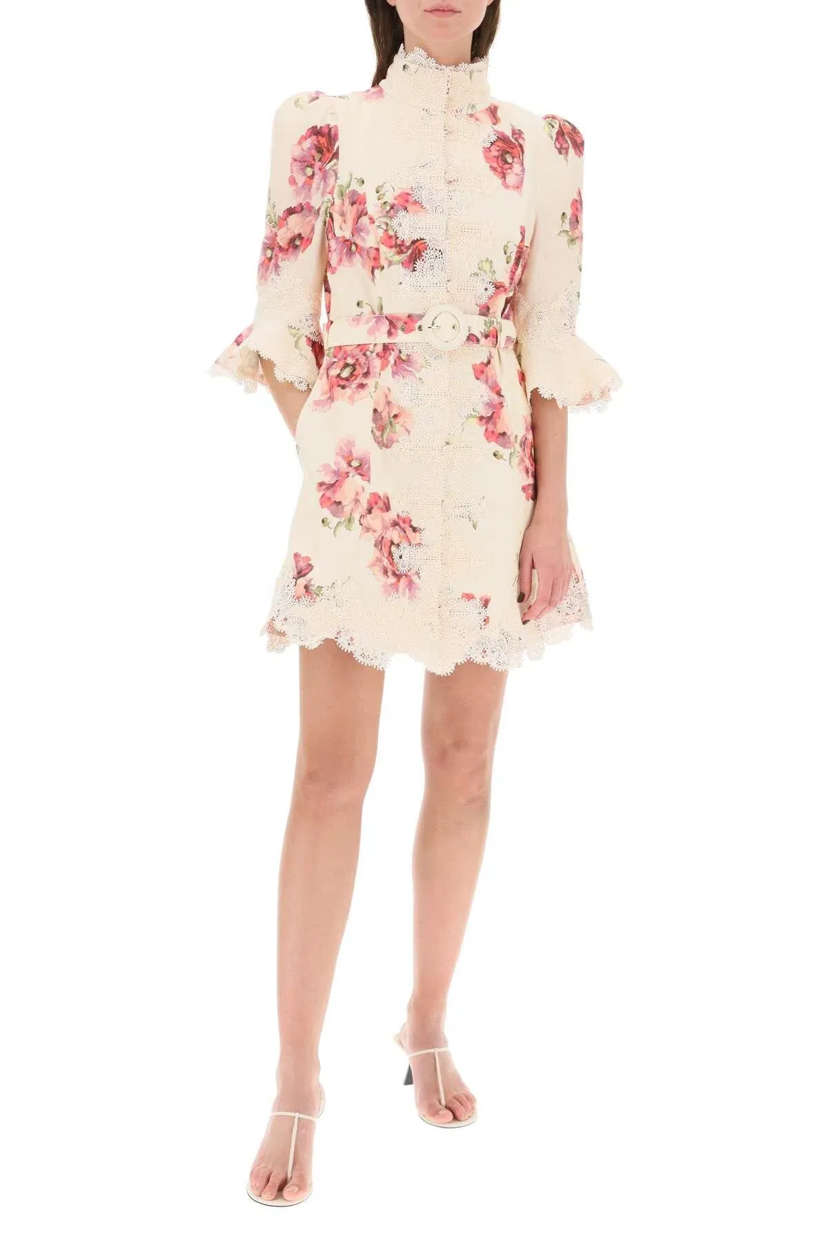 Zimmermann High Tide Applique Mini Dress Cream Poppy Floral Size 8 - Image 3
