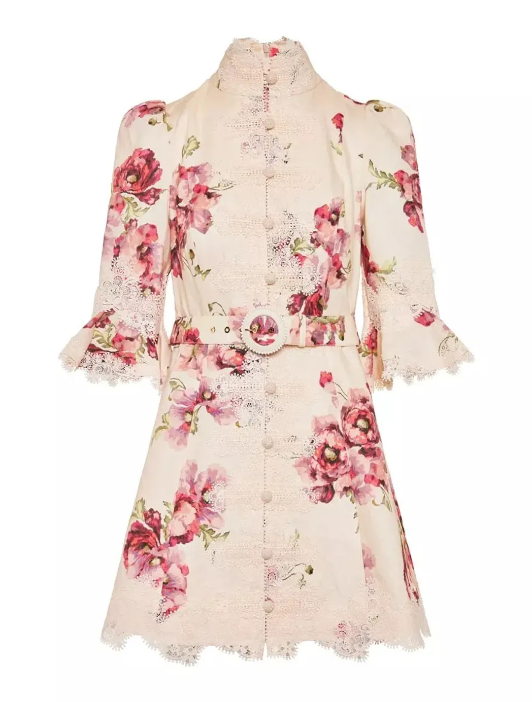 Zimmermann High Tide Applique Mini Dress Cream Poppy Floral Size 8 for rent on The Volte - main image