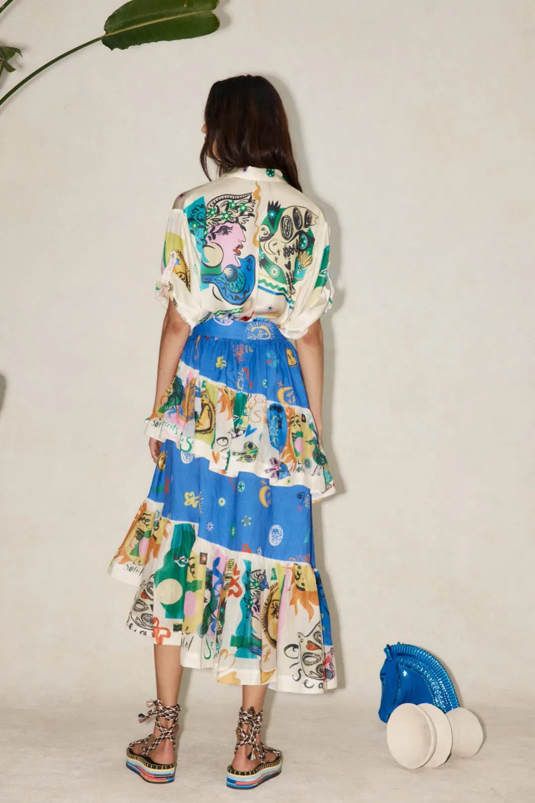 Alemais Soleil Oversized Shirt and Ruffle Skirt Set Print Size 14 for rent on The Volte - main image