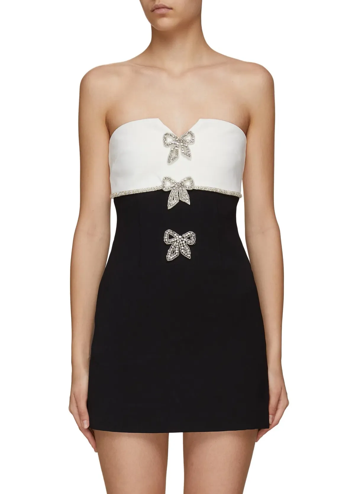 Self Portrait Crystal Embellished Bow Applique Mini Tube Dress Black/White Size 10 - Image 2