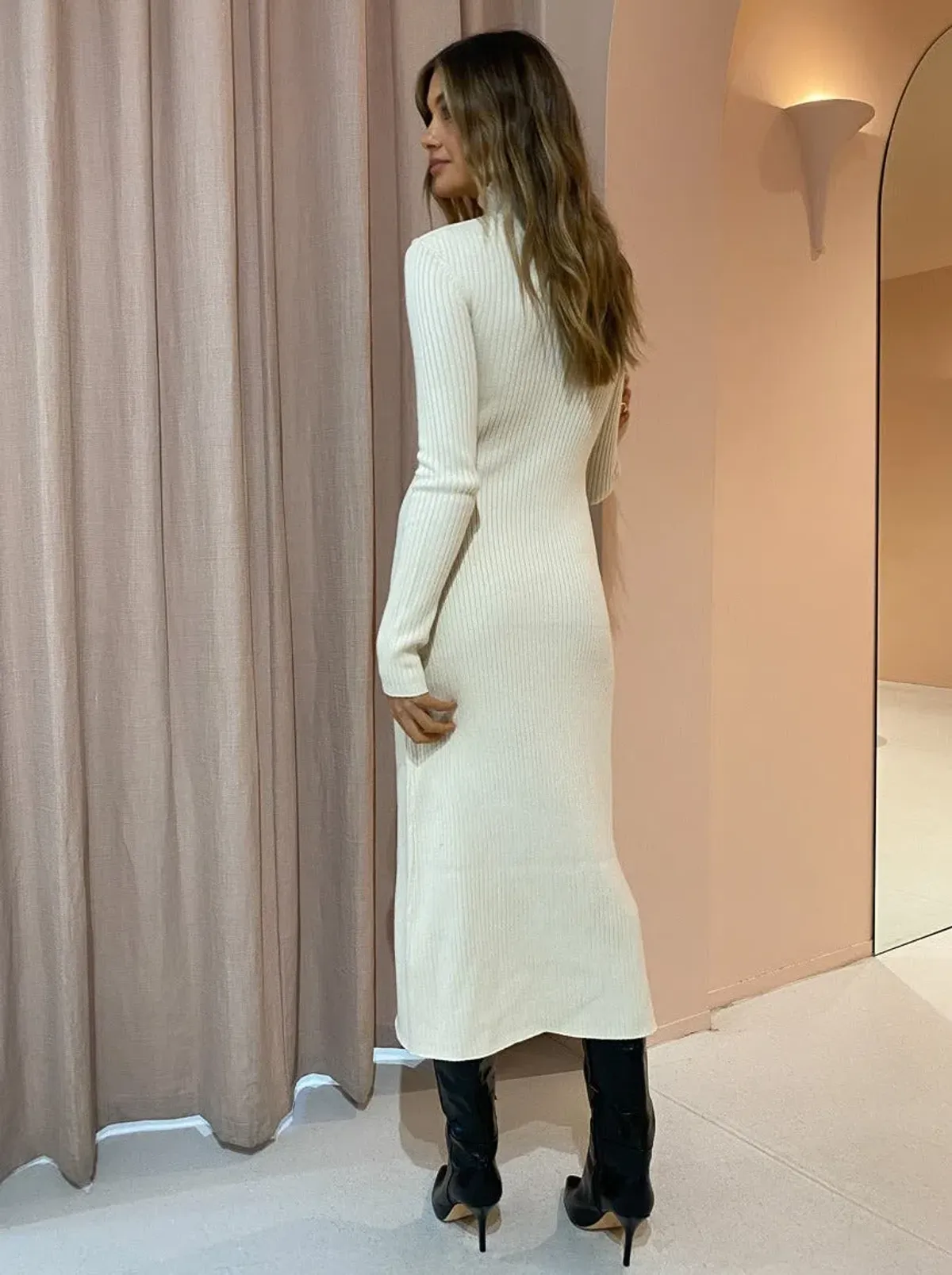Camilla & Marc Gray Rib Knit Dress in Ecru Size 12 - Image 3