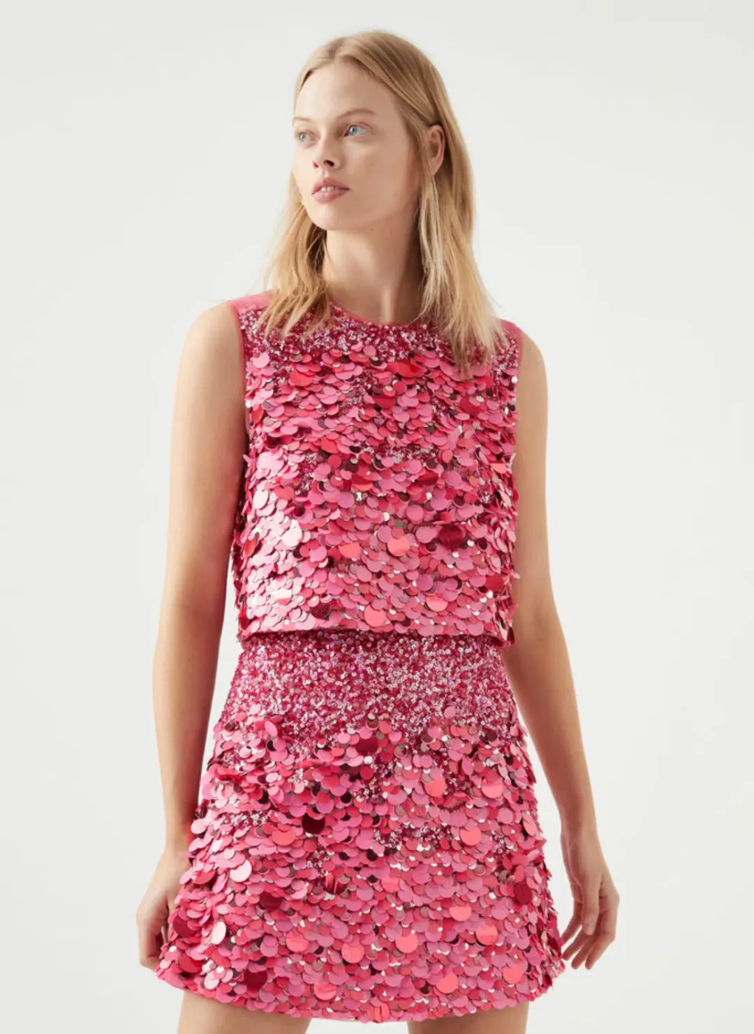 Aje Celeste Sequin Shell Top Pink/Red Size 12 for rent on The Volte - main image