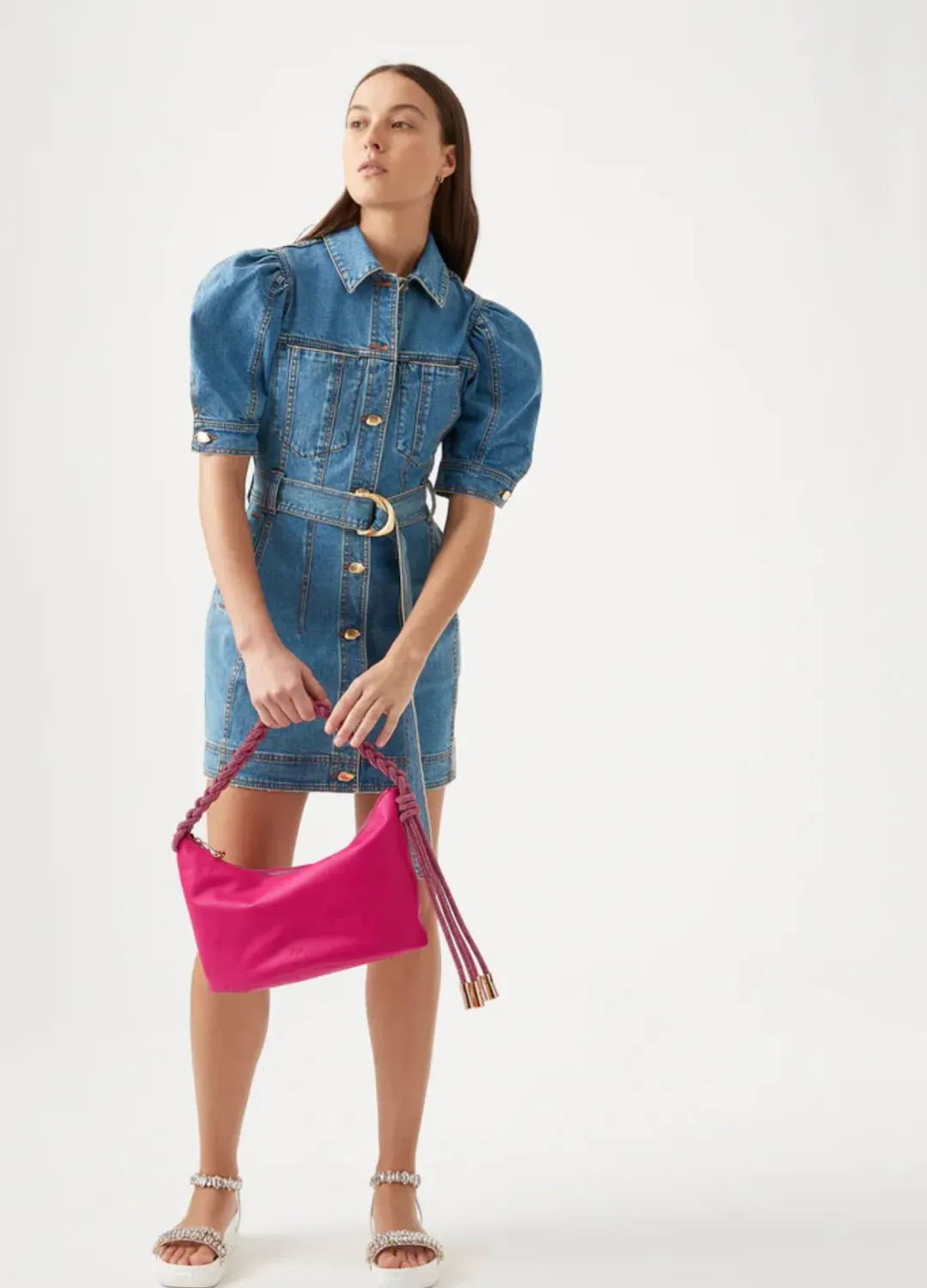 Aje Adrianna Puff Sleeve Mini Dress Blue Size 8 for rent on The Volte - main image