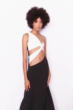 Aaizél Cut Out One Shoulder Maxi Dress Black/White Size 6 for rent on The Volte - image 2