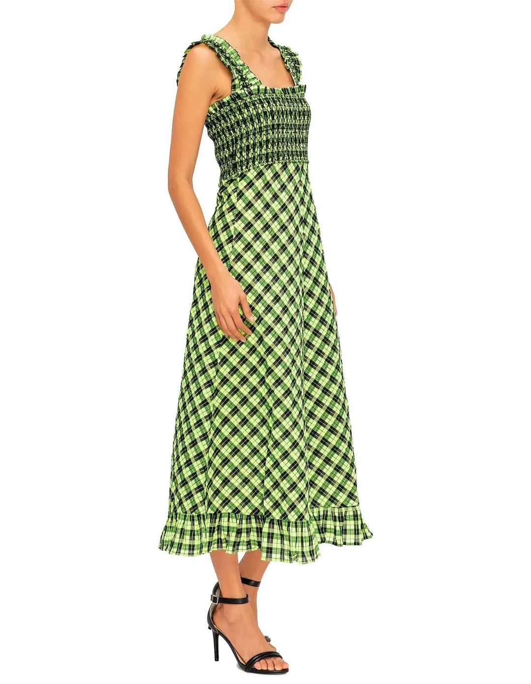 Ganni Seersucker Check Long Dress Print Size 10 for rent on The Volte - main image