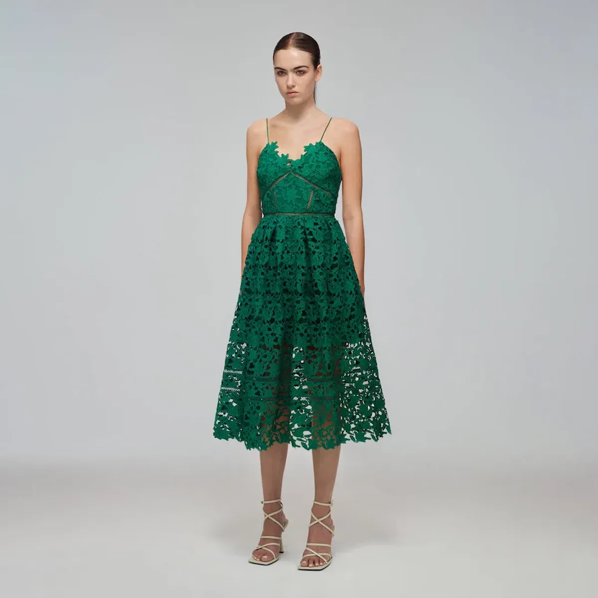 Self Portrait Azalea Midi Dress Emerald Green Size 14 for rent on The Volte - main image