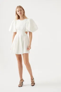 Aje Renee Puff Sleeve Bead Mini Dress Ivory Size 4 / XXS for rent on The Volte - image 1