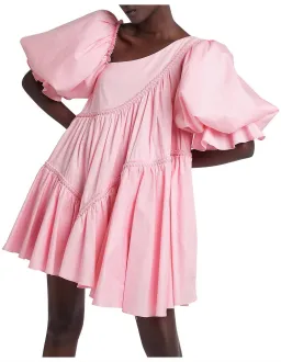 Aje Casabianca Braided Asymmetric Puff Sleeve Mini Dress Pink Size 4 / XXS for rent on The Volte - image 2