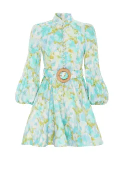 Zimmermann High Tide Buttoned Mini Dress Aqua Ikat Floral Size 1 /Au 10 for rent on The Volte - image 4