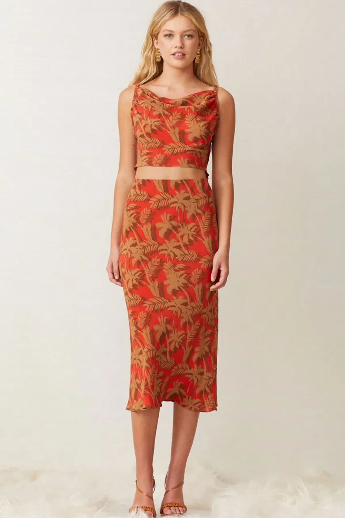 Bec & Bridge Shady Palm Set (top and skirt) Orange Size AU 8 for rent on The Volte - main image