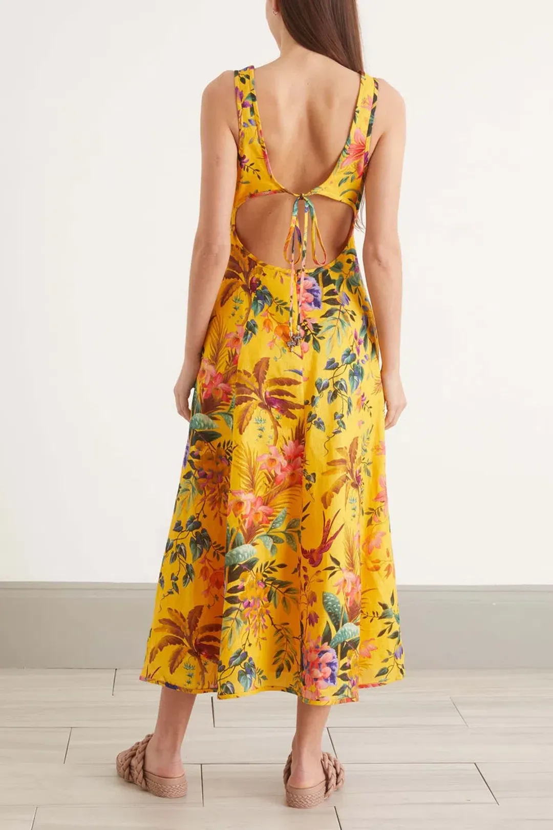 Zimmermann Tropicana Cutout Linen Midi Dress Floral Size 1 / Au 10 for rent on The Volte - main image