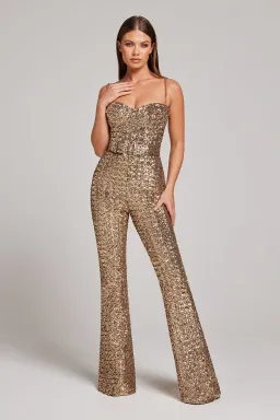 Nadine Merabi Lucinda Gold Jumpsuit Size AU 8 for rent on The Volte - image 2