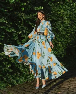Leo Lin / Marguerite Bleu Silk Linen Dress / Bleu Flora / Size AU 12 for rent on The Volte - image 1
