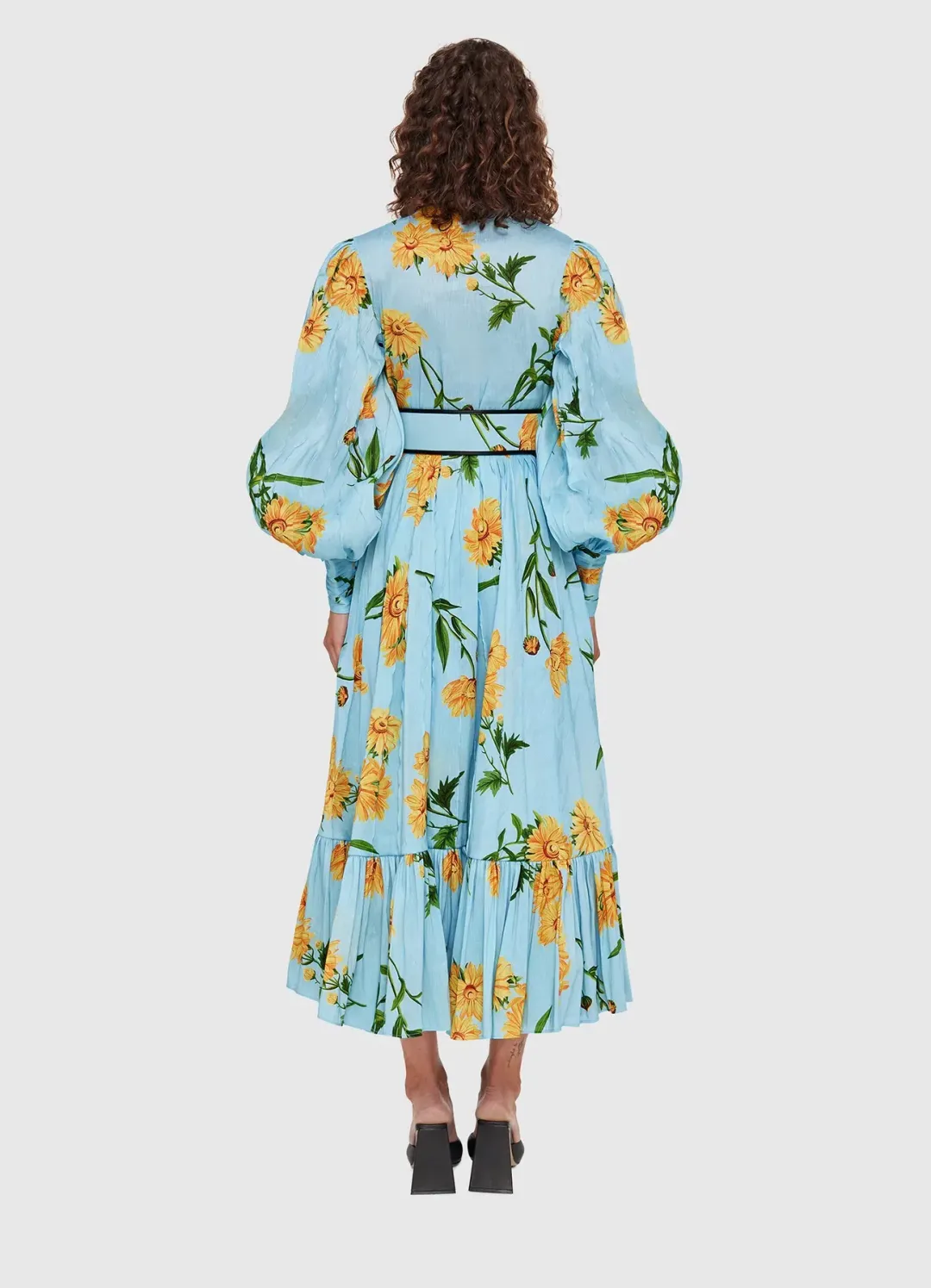 Leo Lin / Marguerite Bleu Silk Linen Dress / Bleu Flora / Size AU 12 for rent on The Volte - main image
