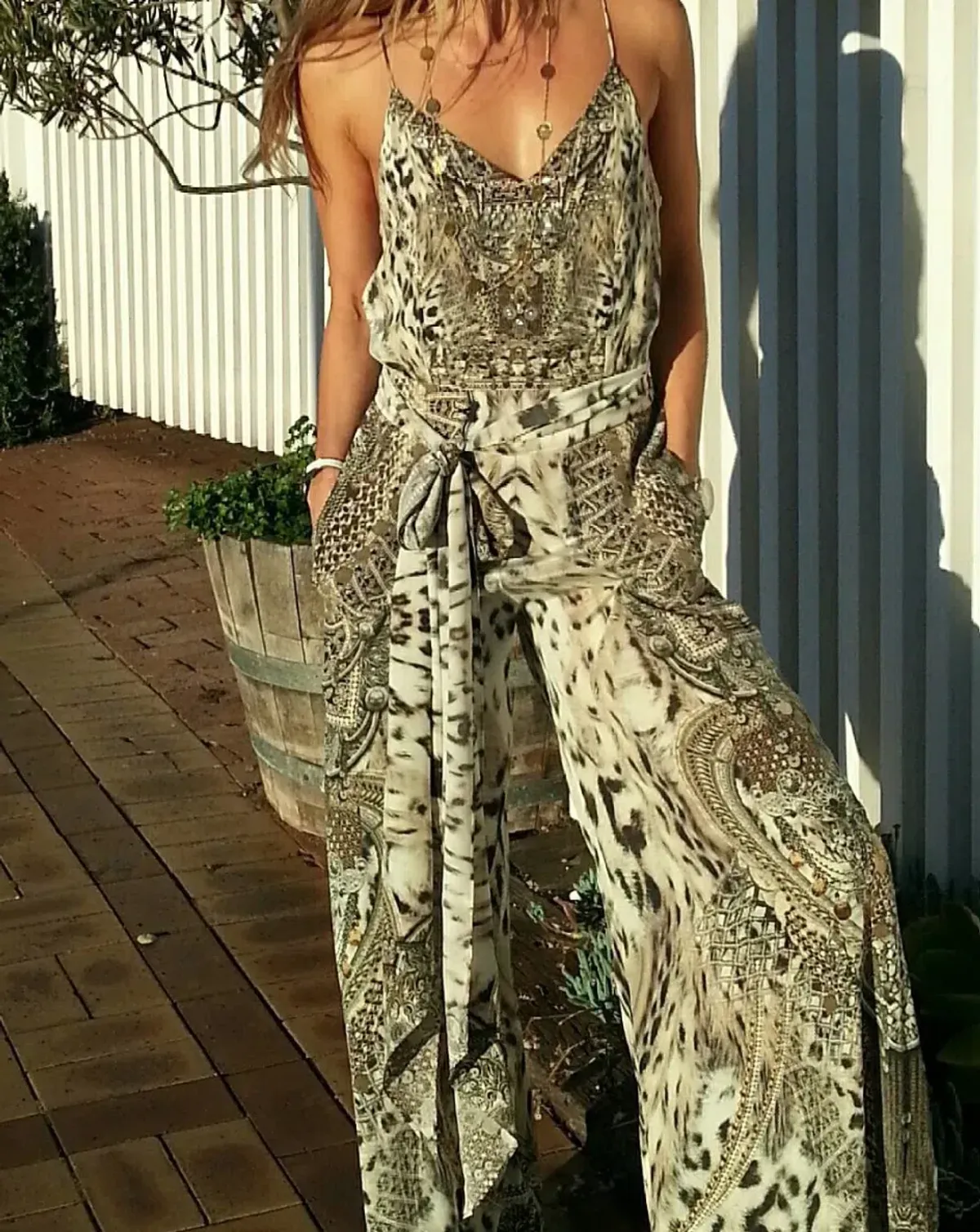 Camila Enspiritu Wide Leg Jumpsuit - Print Gold Size 1 / AU 8 - Image 1