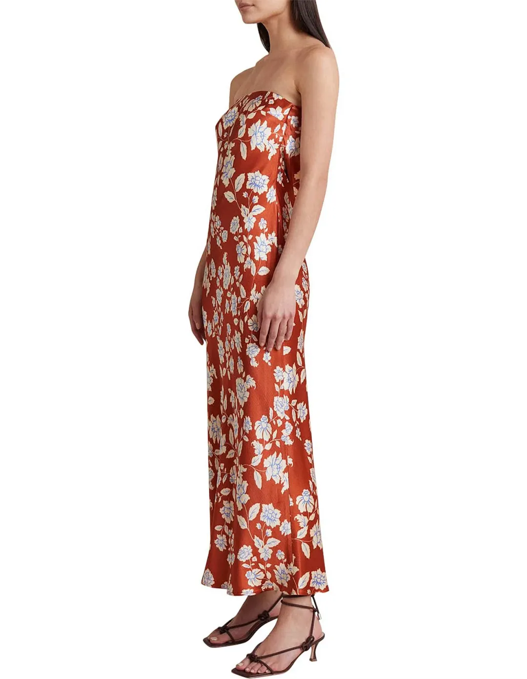 Bec & Bridge Blossom Strapless Maxi Dress Size 12 Rust Print for rent on The Volte - main image