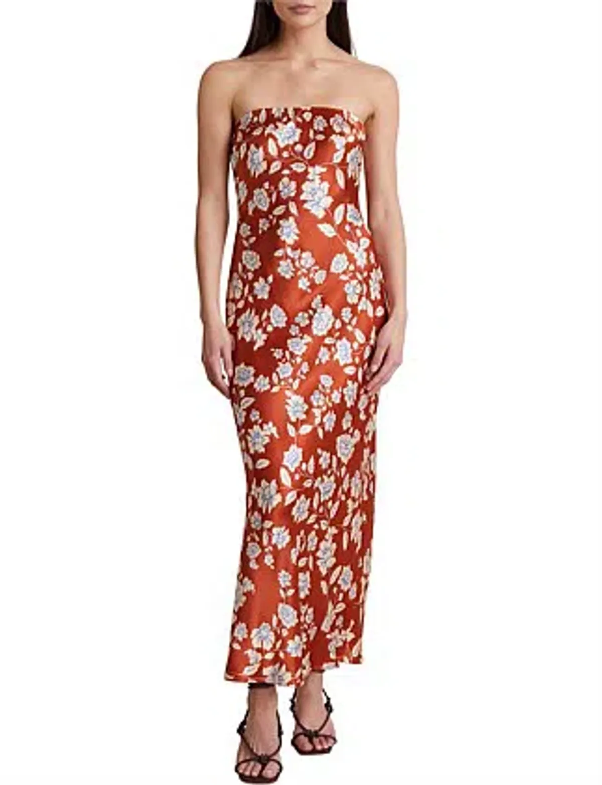 Bec & Bridge Blossom Strapless Maxi Dress Size 12 Rust Print for rent on The Volte - main image