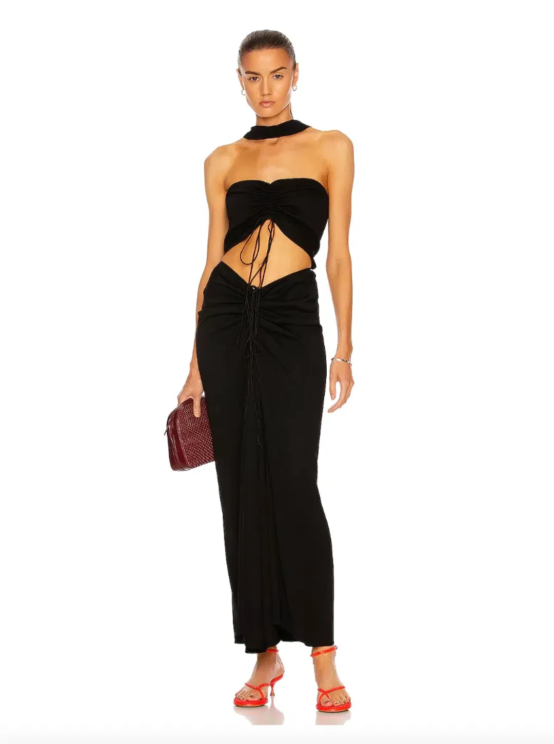 Christopher Esber Reversed Halter Disconnect Ruched Dress Black Size 8 for rent on The Volte - main image
