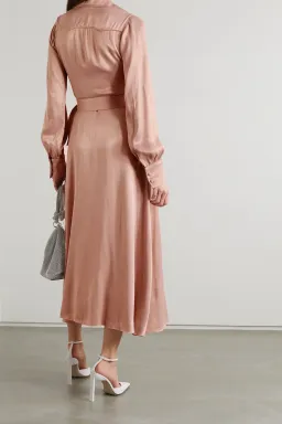Rotate by Birger Christensen Jojo Belted Satin Shirt Dress Blush Size 8 for rent on The Volte - image 4