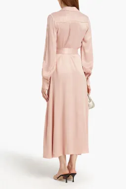 Rotate by Birger Christensen Jojo Belted Satin Shirt Dress Blush Size 8 for rent on The Volte - image 3