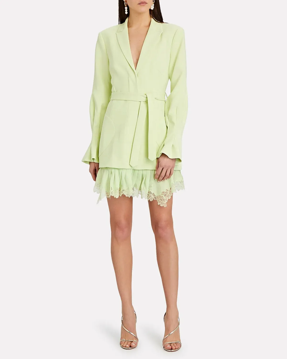 Jonathan Simkhai Victoria Lace Trimmed Blazer Dress Green Size 12 - Image 1