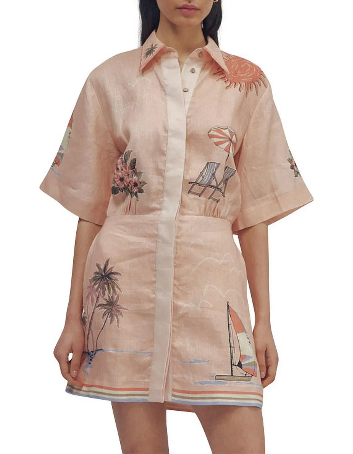 Alemais Marina Mini Shirt Dress Peach Size AU 6 - Image 1