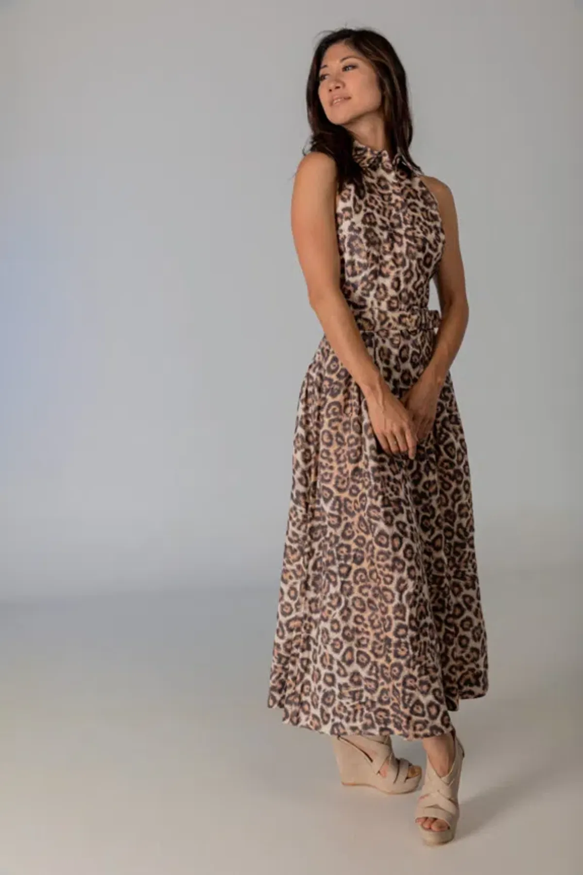 Zimmermann Bonita Belted Linen Halterneck Midi Dress Leopard Print Size 2 / Au 12 - Image 4