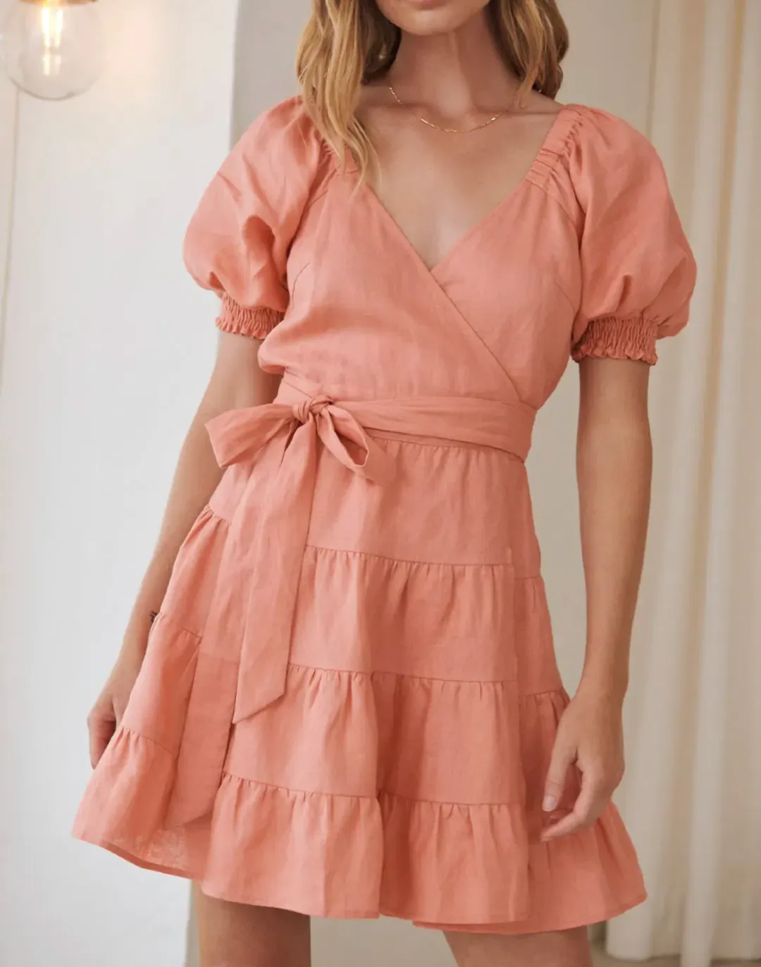 Kivari Alice Wrap Mini Dress Coral Size 8 for rent on The Volte - main image