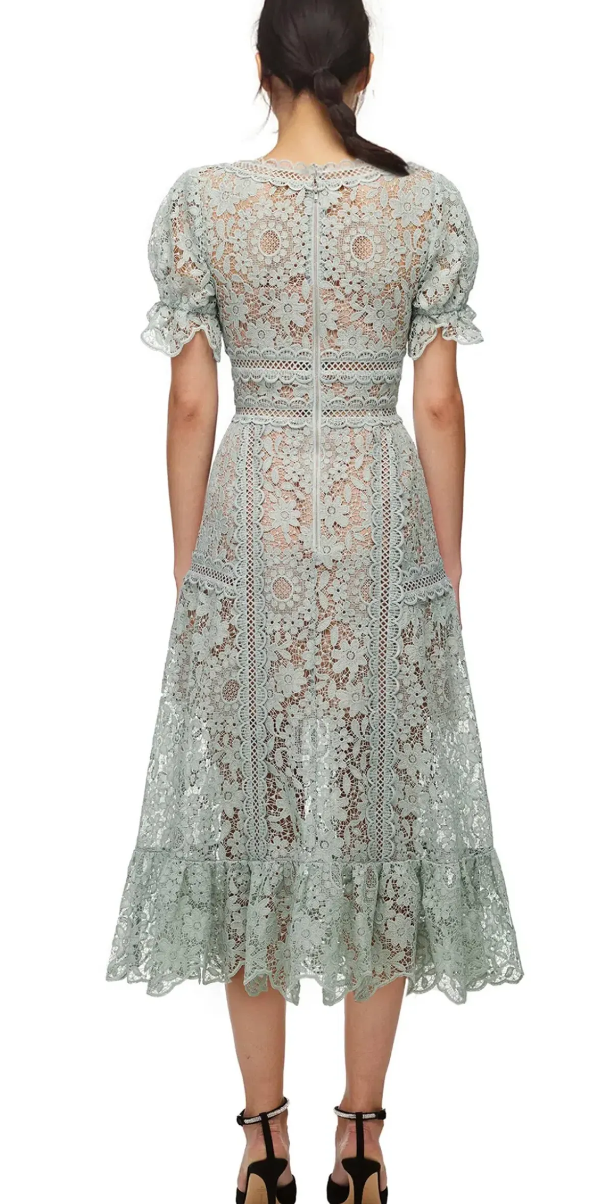 Self Portrait Guipure Lace Midi in Pistachio Size 14 - Image 2