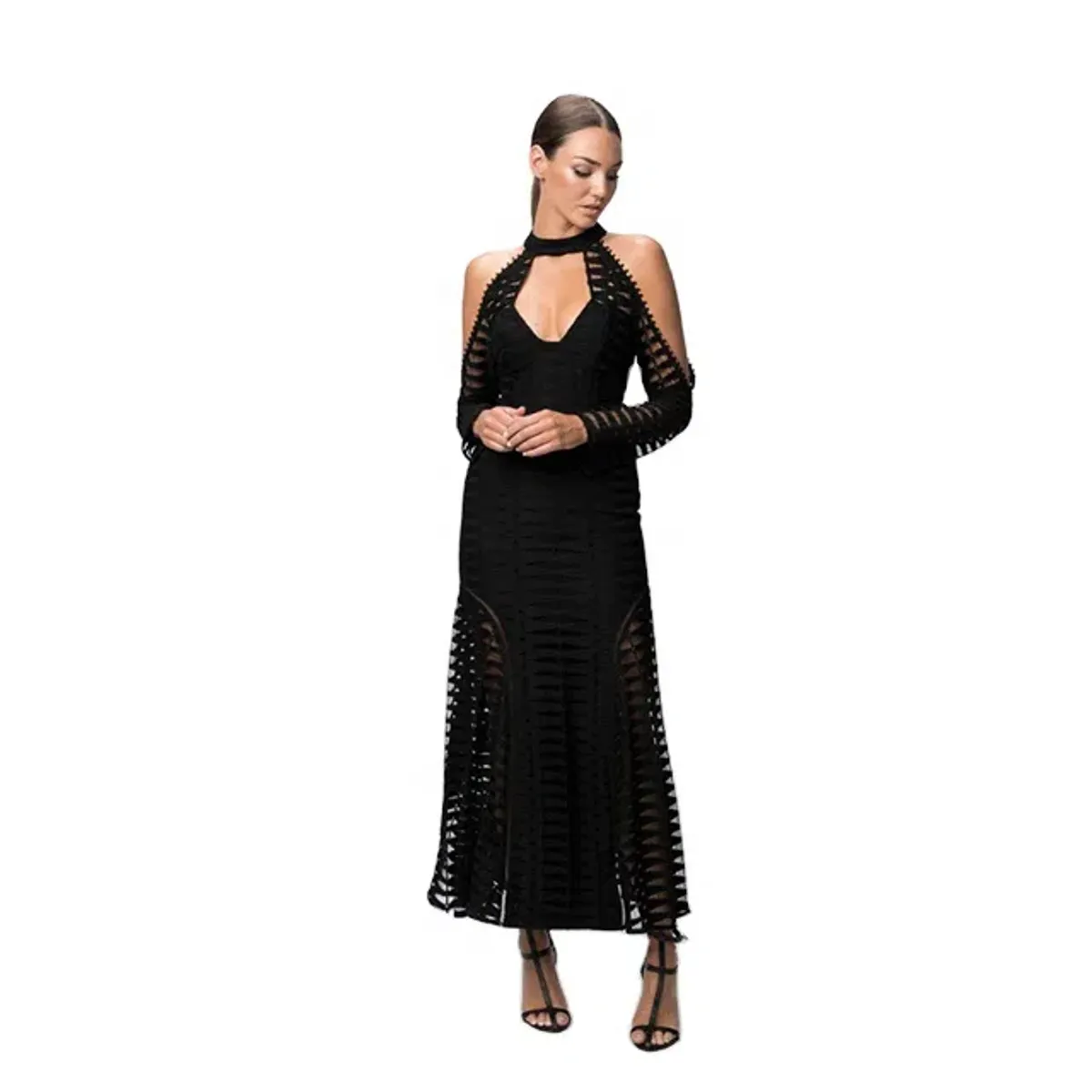 White Suede Time Stops Fishbone Dress Black Size 6 - Image 1
