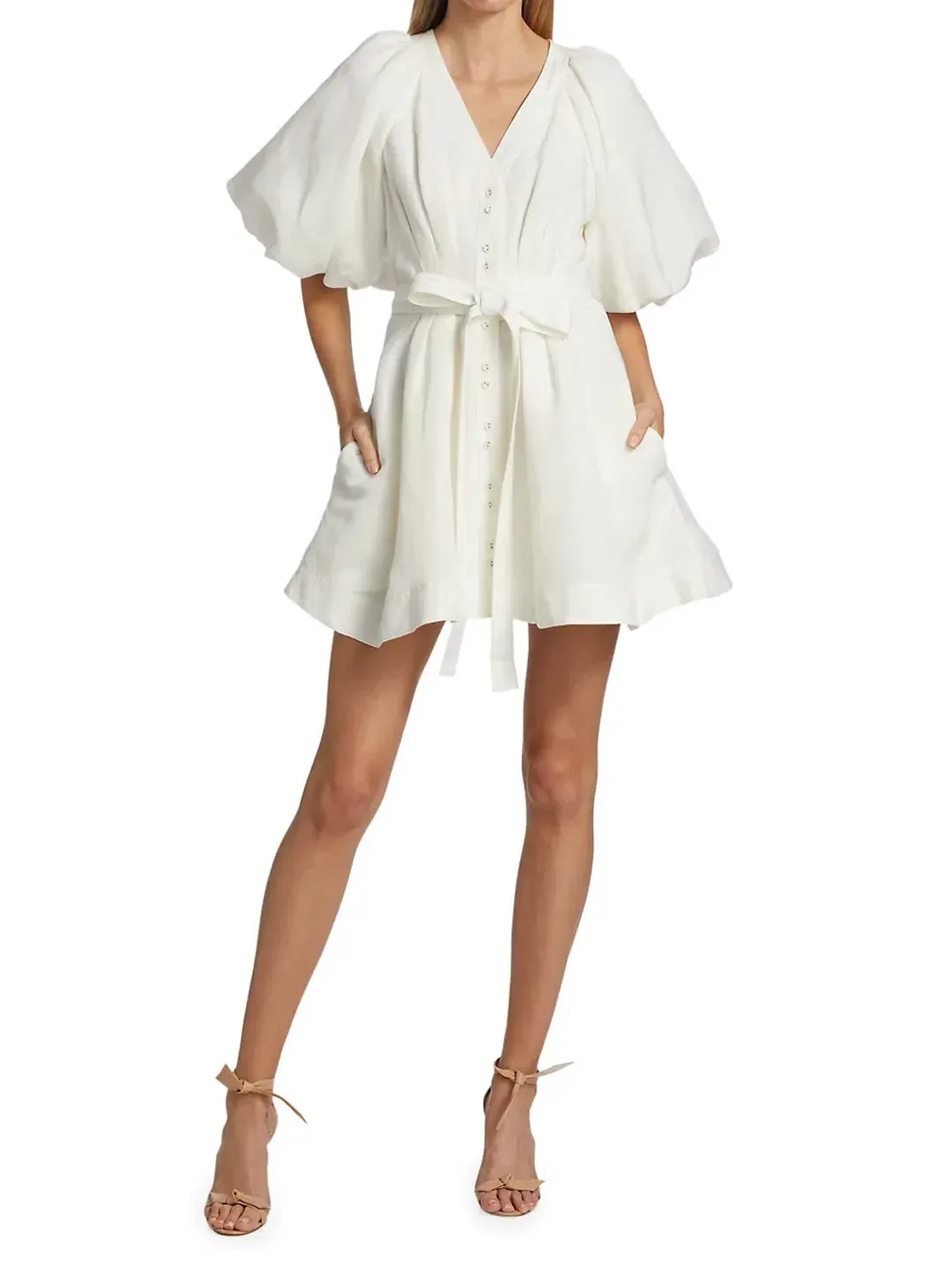 Aje Evermore Belted Mini Dress Ivory Size 4 / XXS for rent on The Volte - main image
