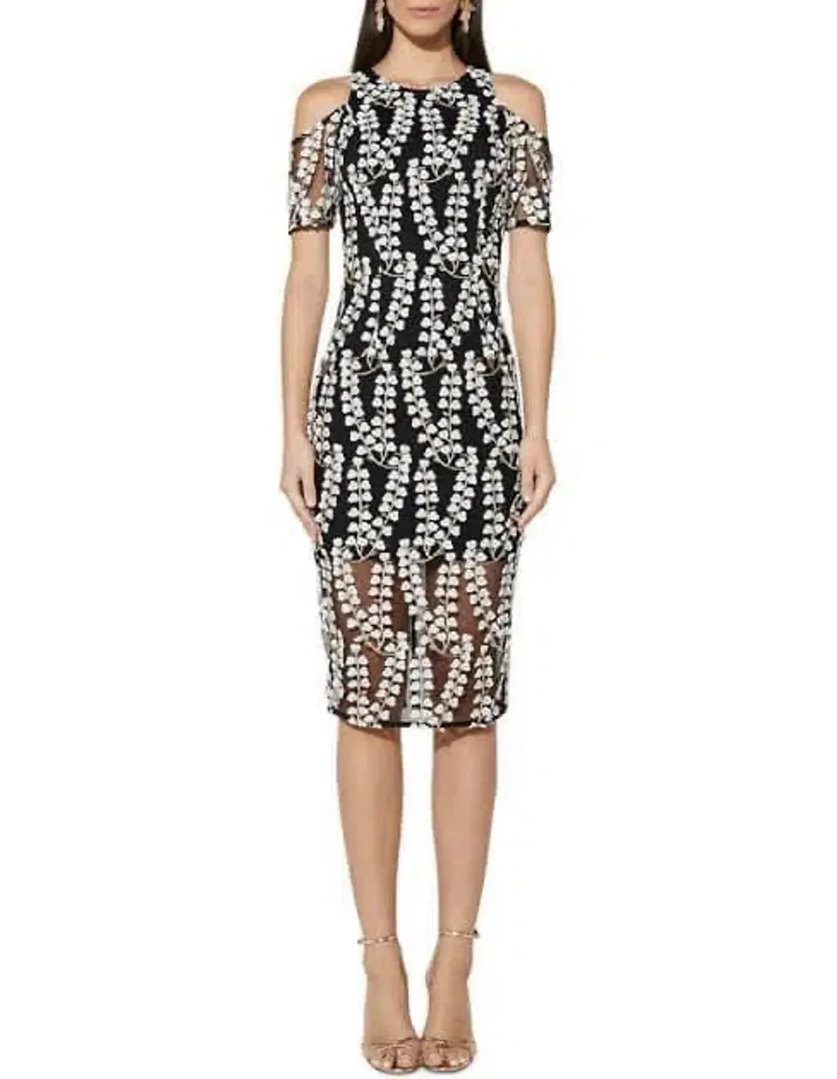 Mossman The Night Blossom Cold Shoulder Midi Dress Floral Size 6 - Image 1