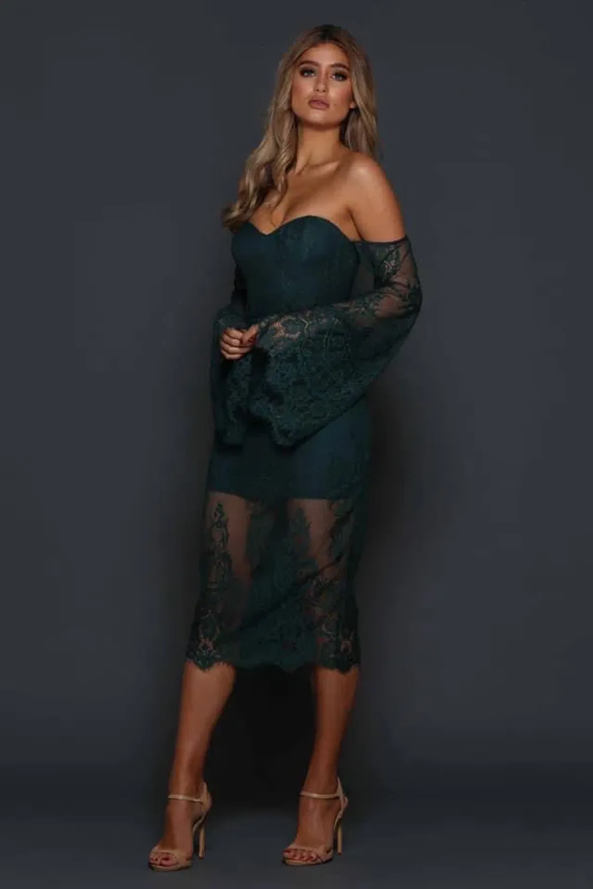 Elle Zeitoune Christopher Midi Dress Emerald Green Size 8 for rent on The Volte - main image