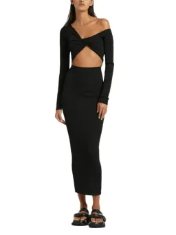 Sir the Label Kelvin Off Shoulder Midi Dress Black Size 1 / Au 8 for rent on The Volte - image 1