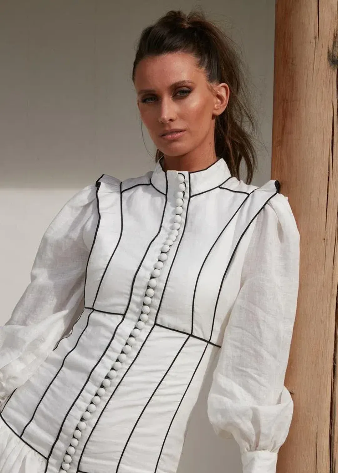 Mackenzie Mode Button Me Up Mini Dress White Size 8 for rent on The Volte - main image