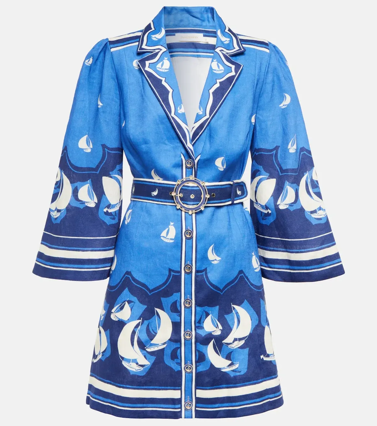 Zimmermann High Tide Mini Shirt Dress Blue Sailboats Size 1 /AU 10 - Image 3