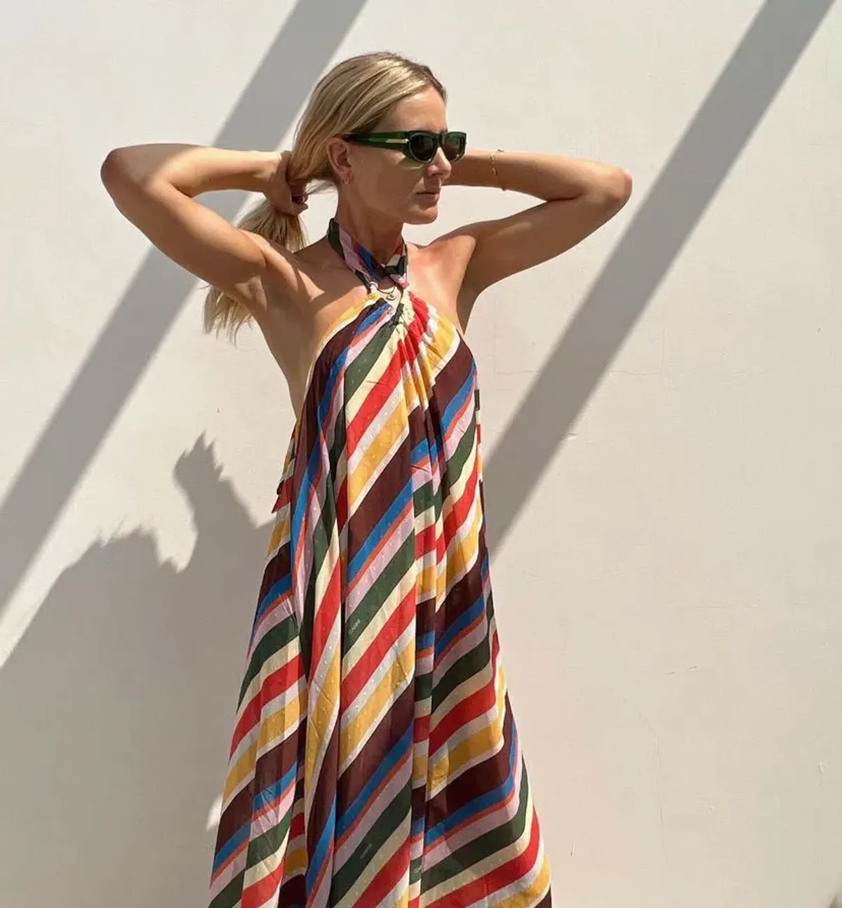 Ganni Striped Halter Neck Recycled Chiffon Midi Dress Multi Size AU 10 - Image 8