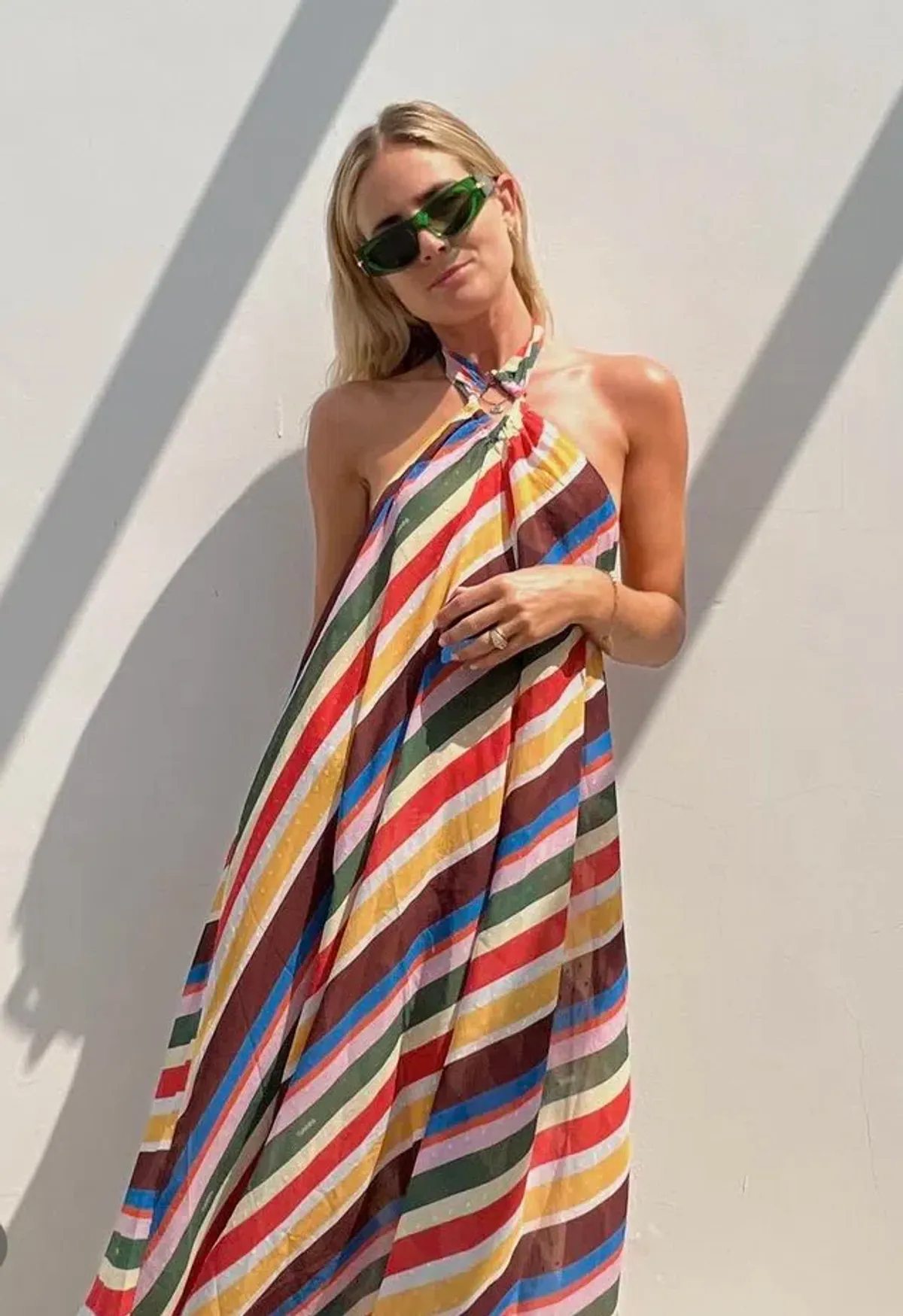 Ganni Striped Halter Neck Recycled Chiffon Midi Dress Multi Size AU 10 - Image 7