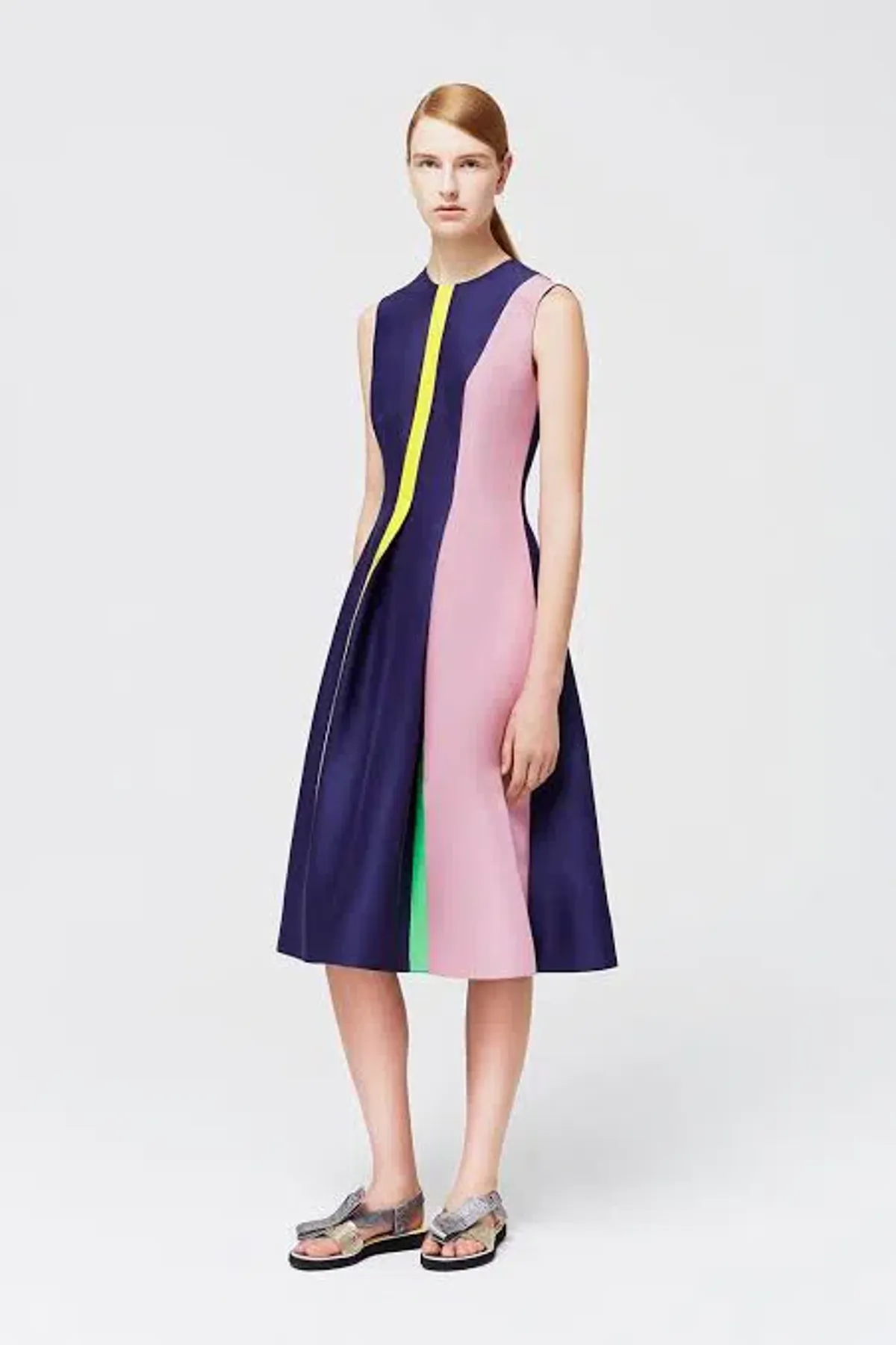 Roksanda Navy And Stripe Midi Dress Navy Blue Size AU 8 for rent on The Volte - main image