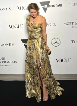 Dundas Gold Lame Gown Gold AU Size 6 for rent on The Volte - image 1